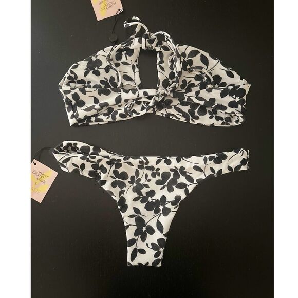 Skatie two piece bikini greenwich black and white floral - Picture 2 of 3